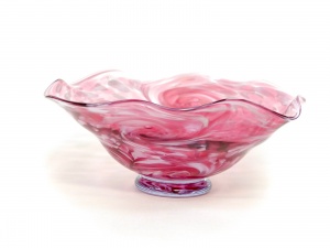 Art Glass Cranberry Swirl Frilly Bowl